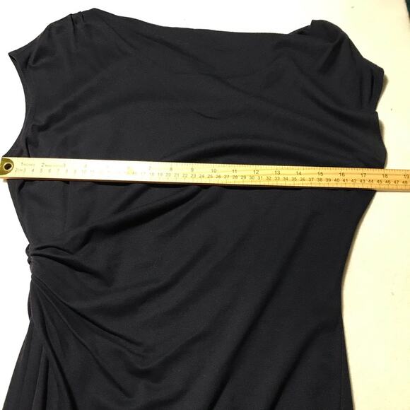 Lafayette 148 navy blue sheath dress with gathered side ruched sleeveless 4 midi - Picture 7 of 8